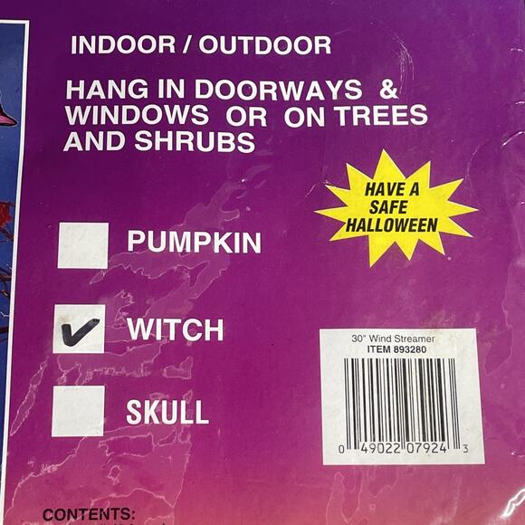 NOS 30” Die Cut Cardboard Holographic Wind Streamer Pumpkin Witch Vtg Halloween - Picture 6 of 10